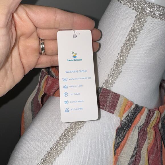 NWT Beachsissi Striped Halter Midi Dress Size L Sleeveless Red Oversized Flowy - Picture 6 of 8